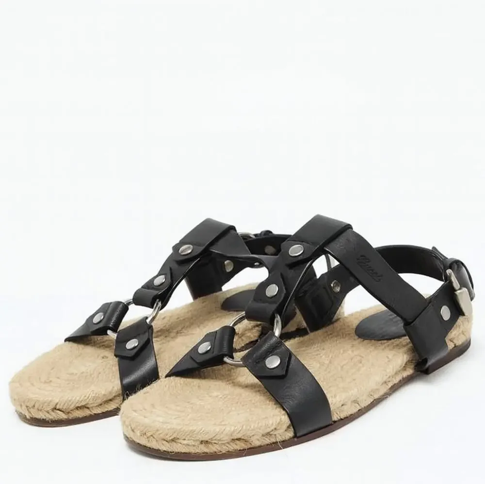 GUCCI Leather O-Ring Fisherman Espadrille Sandal Black Sz 10.5 $995
